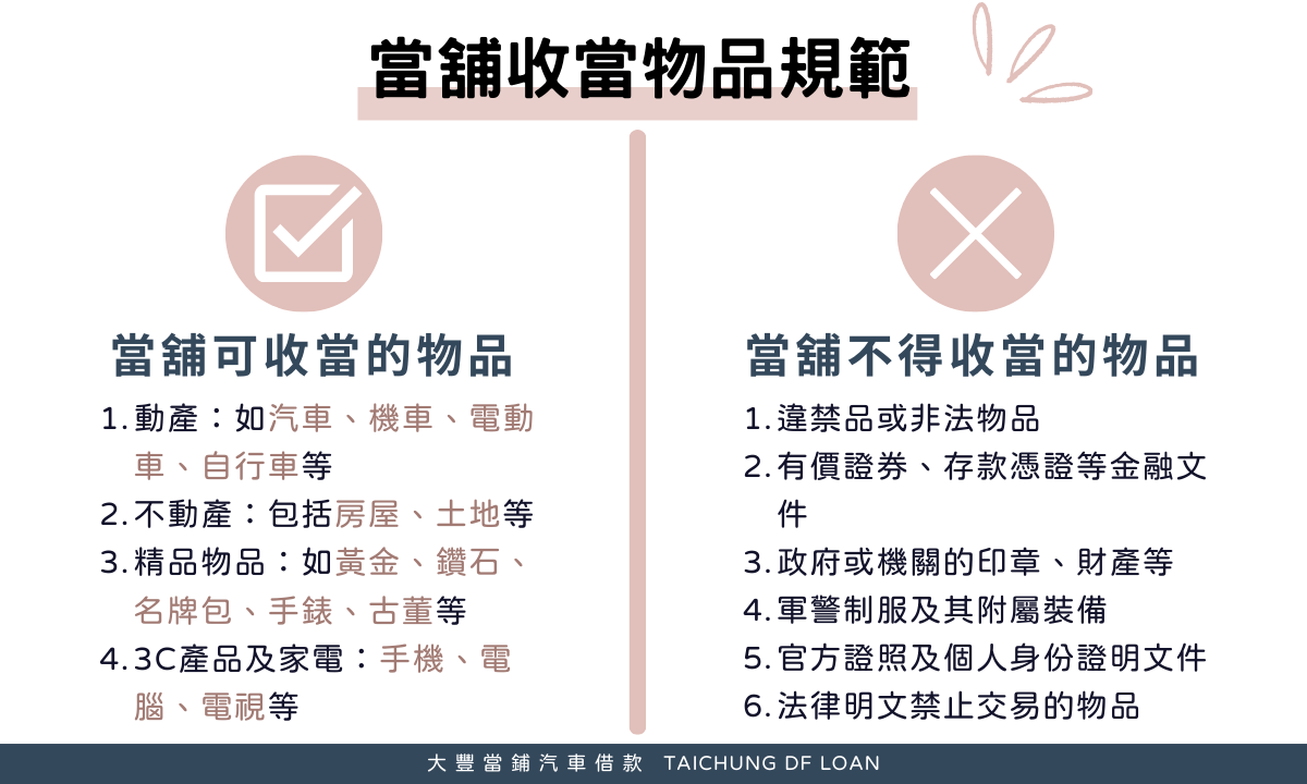 當舖抵押品規定