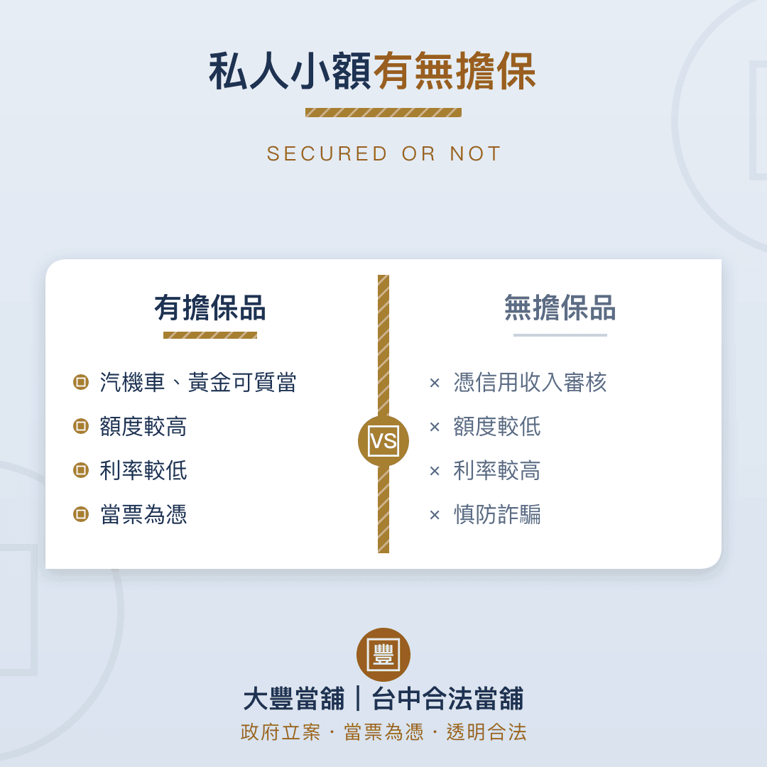 私人小額借款有無擔保比較|大豐當舖